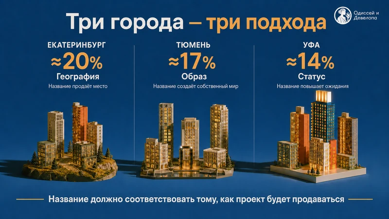 Сравнение подходов к названиям ЖК в Екатеринбурге, Тюмени и Уфе